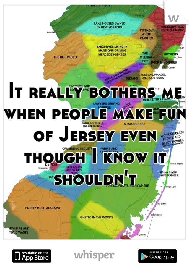 It really bothers me when people make fun of Jersey even though I know it shouldn't