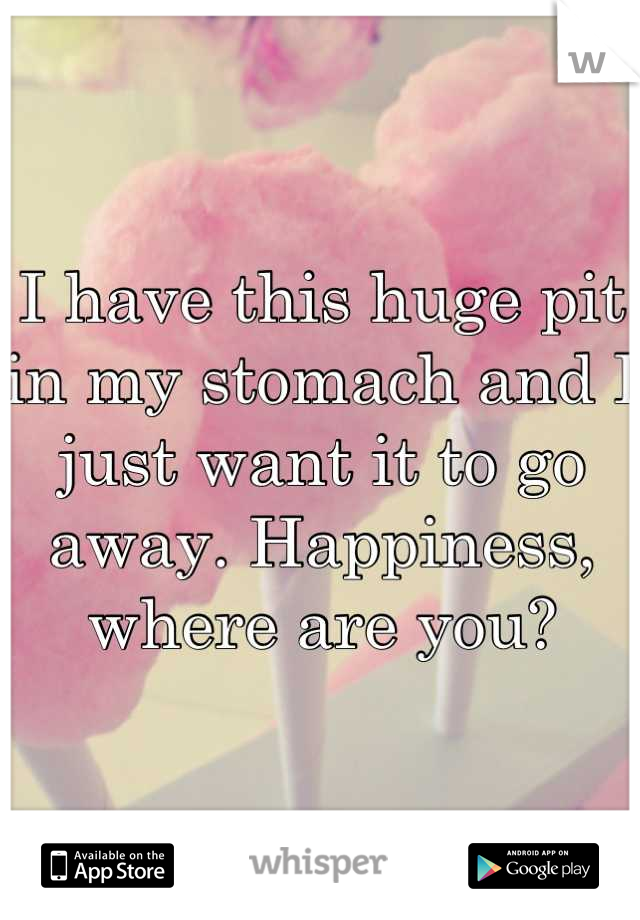 I have this huge pit in my stomach and I just want it to go away. Happiness, where are you?
