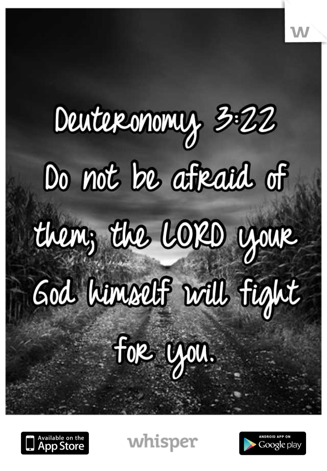 Deuteronomy 3:22 
Do not be afraid of them; the LORD your God himself will fight for you.