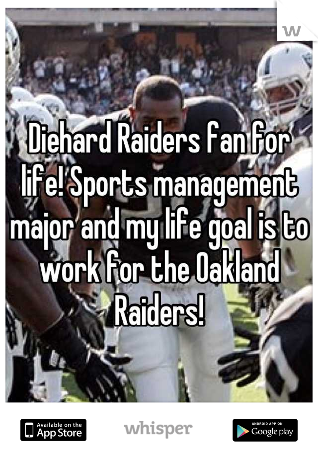 Diehard Raiders fan for life! Sports management major and my life goal is to work for the Oakland Raiders!