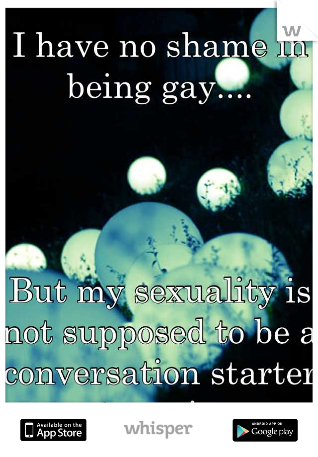 I have no shame in being gay.... 




But my sexuality is not supposed to be a conversation starter at parties.
