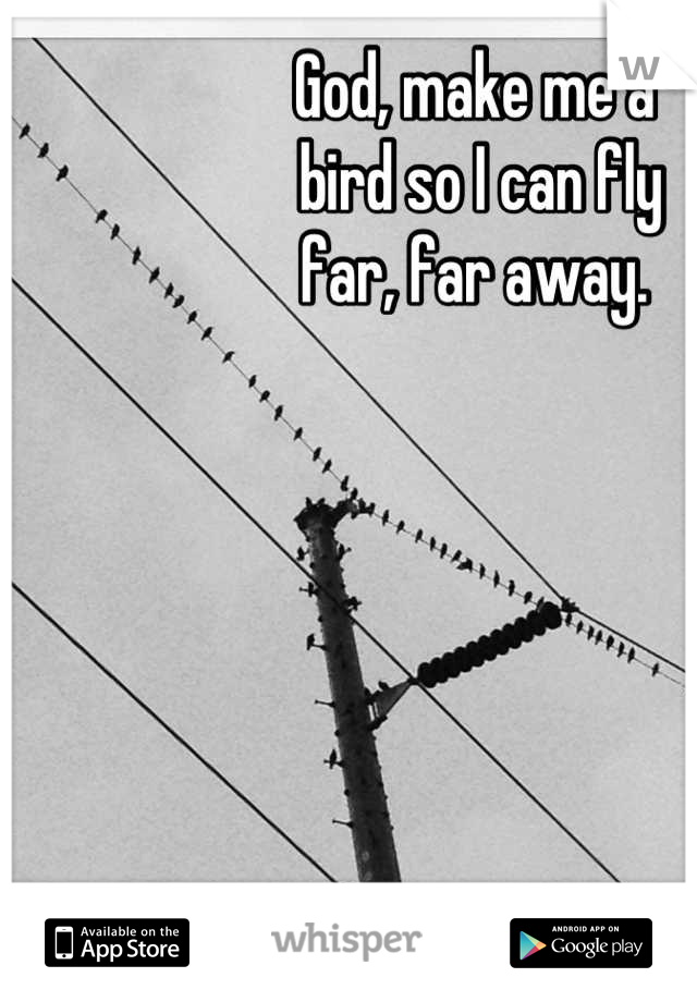 God, make me a
 bird so I can fly 
far, far away.