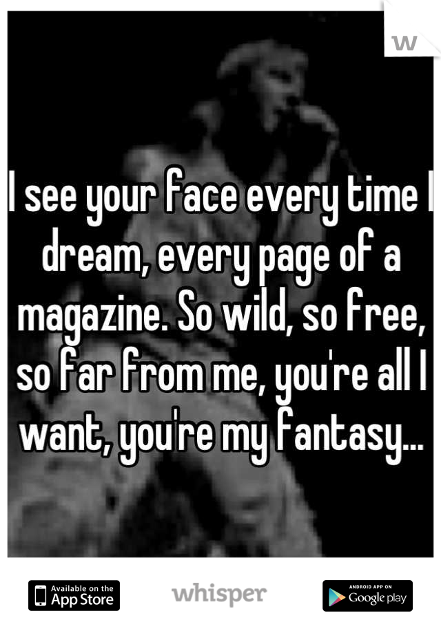 I see your face every time I dream, every page of a magazine. So wild, so free, so far from me, you're all I want, you're my fantasy...