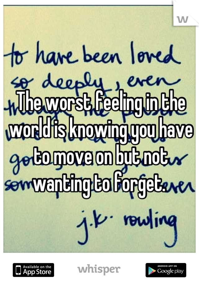 The worst feeling in the world is knowing you have to move on but not wanting to forget. 