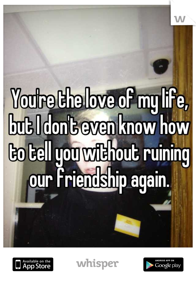 You're the love of my life, but I don't even know how to tell you without ruining our friendship again.