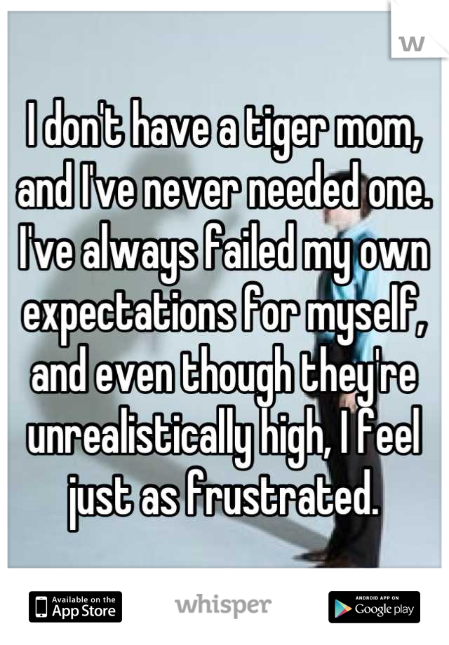 I don't have a tiger mom, and I've never needed one. I've always failed my own expectations for myself, and even though they're unrealistically high, I feel just as frustrated.