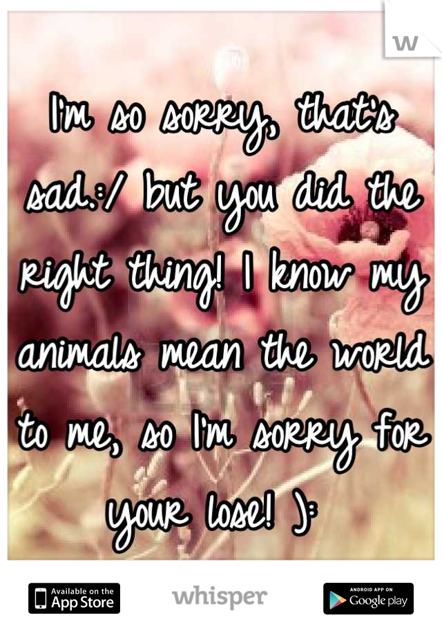 I'm so sorry, that's sad.:/ but you did the right thing! I know my animals mean the world to me, so I'm sorry for your lose! ): 