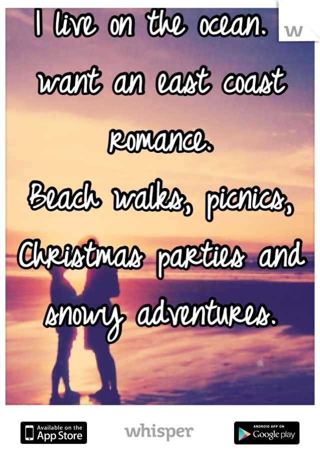 I live on the ocean. I want an east coast romance. 
Beach walks, picnics, Christmas parties and snowy adventures.

I want love.