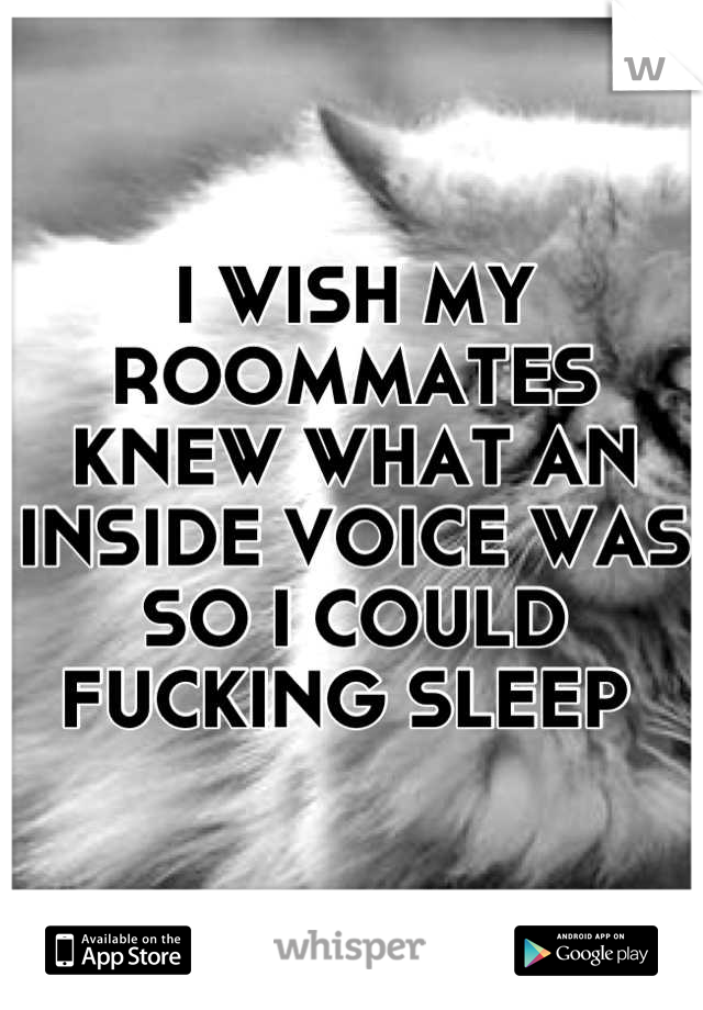 I WISH MY ROOMMATES KNEW WHAT AN INSIDE VOICE WAS SO I COULD FUCKING SLEEP 