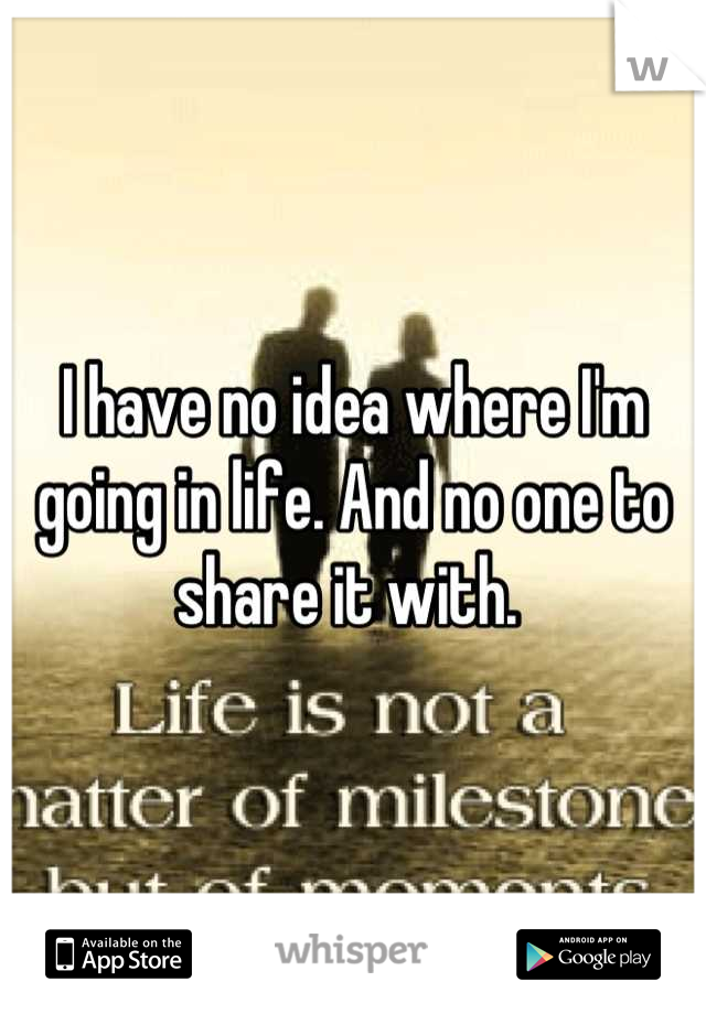 I have no idea where I'm going in life. And no one to share it with. 
