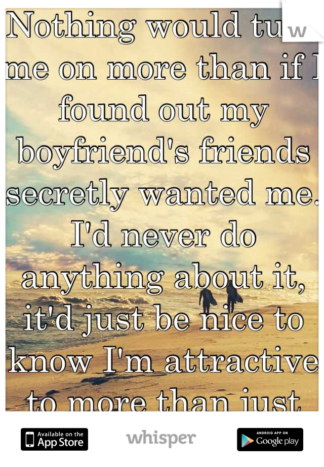 Nothing would turn me on more than if I found out my boyfriend's friends secretly wanted me. 
I'd never do anything about it, it'd just be nice to know I'm attractive to more than just him. 