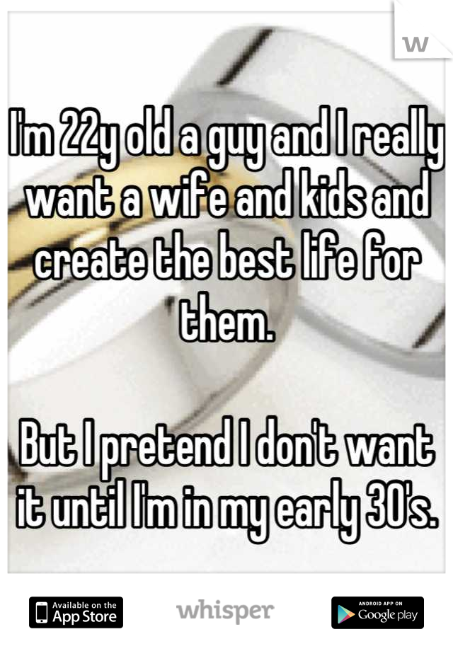I'm 22y old a guy and I really want a wife and kids and create the best life for them.

But I pretend I don't want it until I'm in my early 30's.