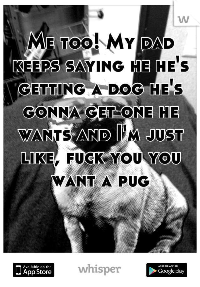 Me too! My dad keeps saying he he's getting a dog he's gonna get one he wants and I'm just like, fuck you you want a pug