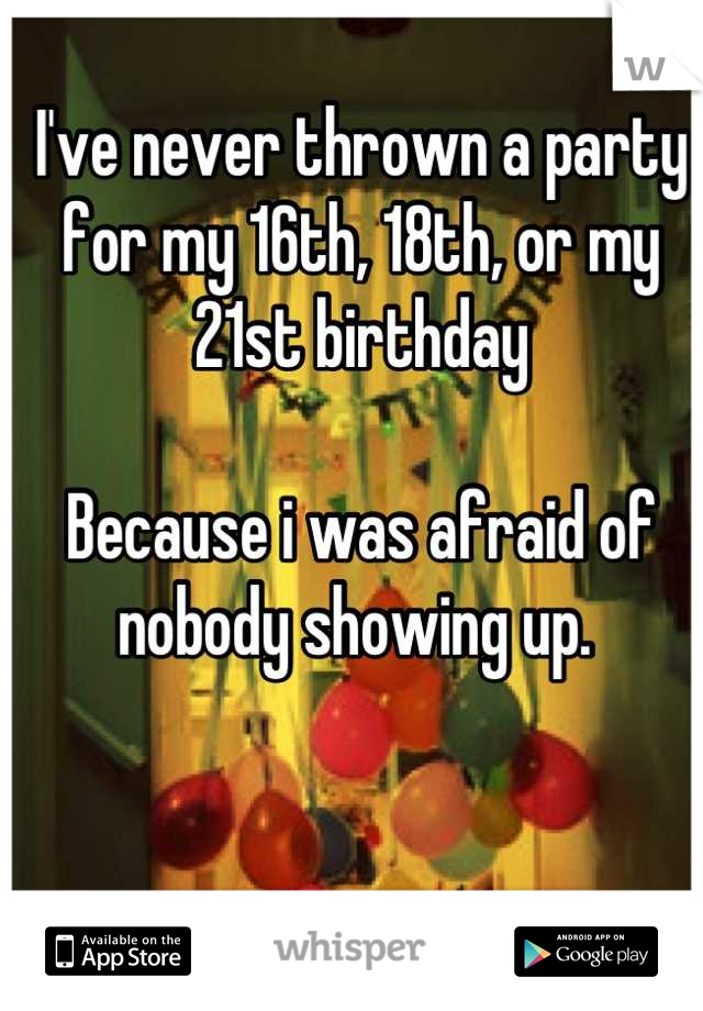 I've never thrown a party for my 16th, 18th, or my 21st birthday 

Because i was afraid of nobody showing up. 
