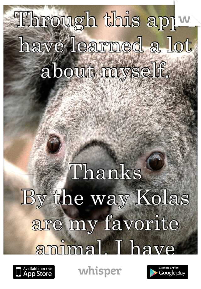 Through this app I have learned a lot about myself. 



Thanks
By the way Kolas are my favorite animal. I have never told anyone that. 