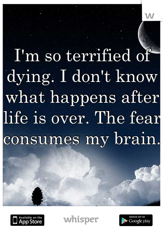 I'm so terrified of dying. I don't know what happens after life is over. The fear consumes my brain.