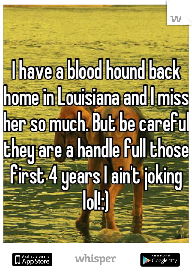 I have a blood hound back home in Louisiana and I miss her so much. But be careful they are a handle full those first 4 years I ain't joking lol!:)
