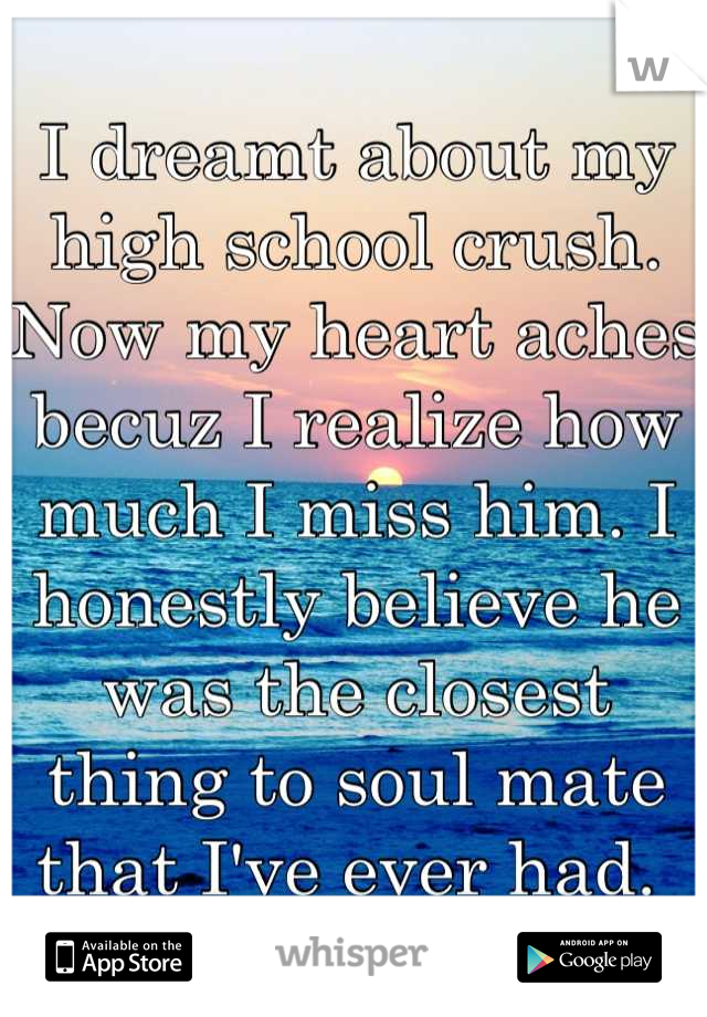 I dreamt about my high school crush. Now my heart aches becuz I realize how much I miss him. I honestly believe he was the closest thing to soul mate that I've ever had. 