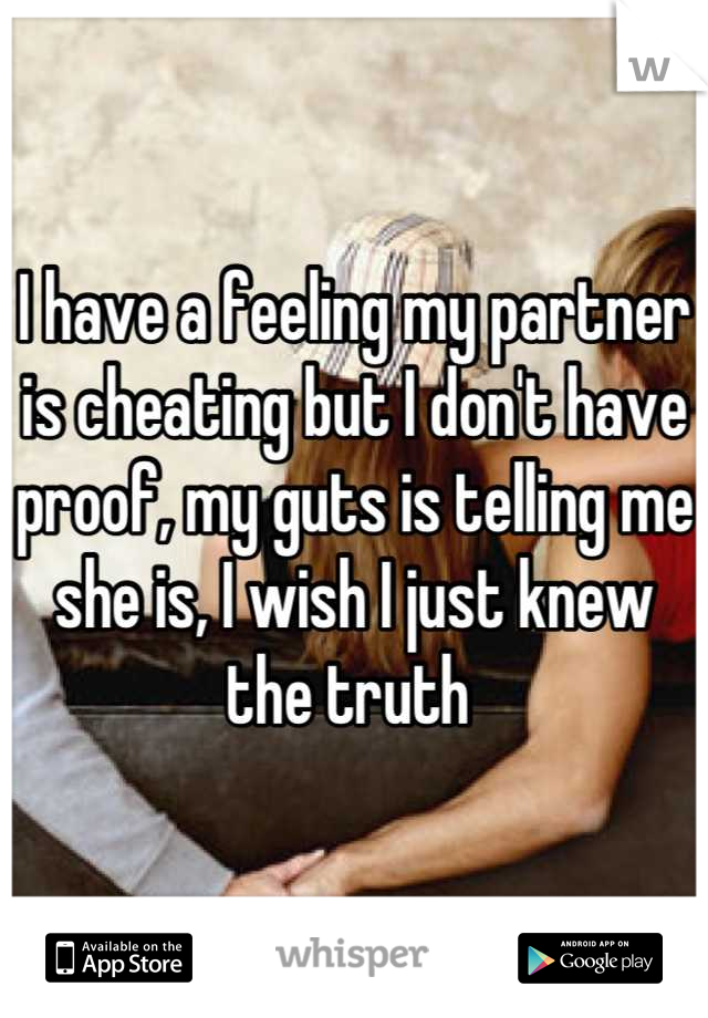 I have a feeling my partner is cheating but I don't have proof, my guts is telling me she is, I wish I just knew the truth 