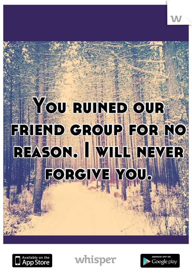 You ruined our friend group for no reason. I will never forgive you.