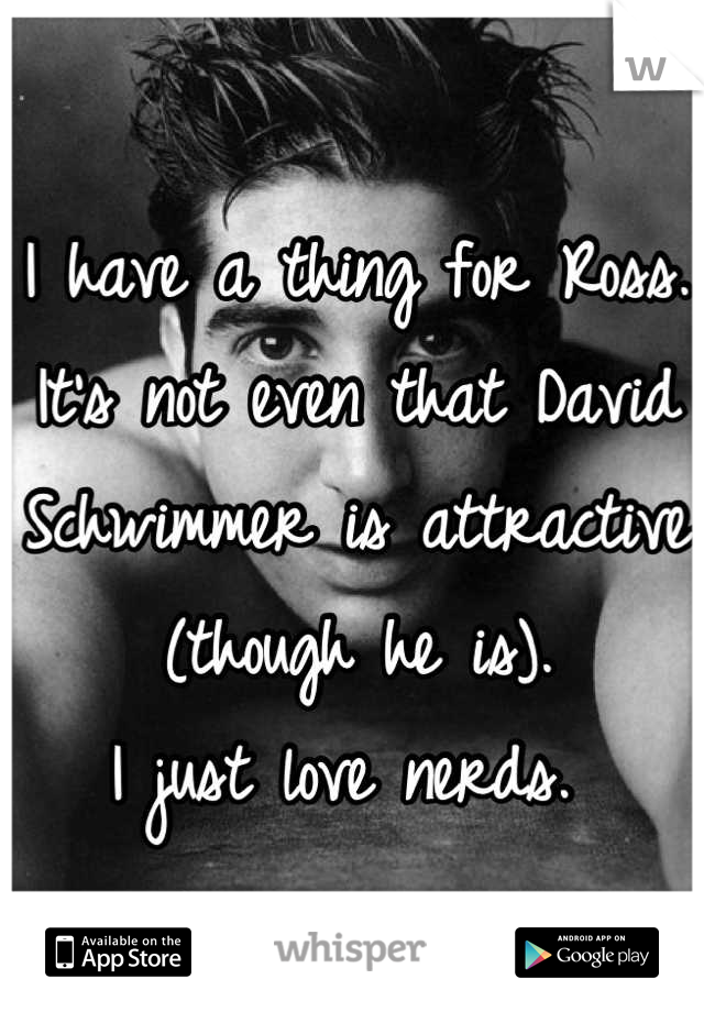 I have a thing for Ross. 
It's not even that David Schwimmer is attractive (though he is).
I just love nerds. 