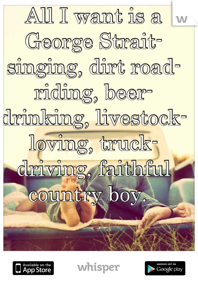 All I want is a George Strait-singing, dirt road-riding, beer-drinking, livestock-loving, truck-driving, faithful country boy.  