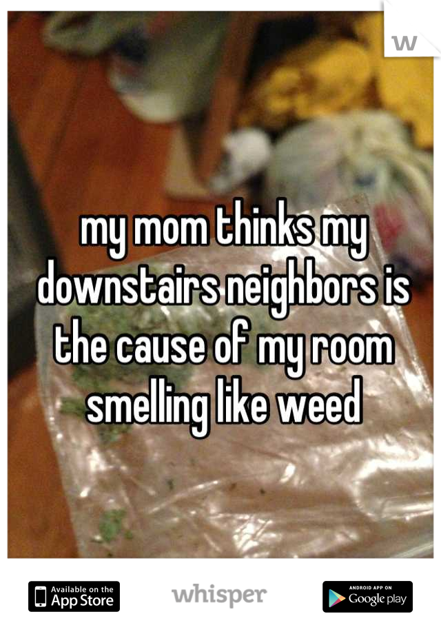 my mom thinks my downstairs neighbors is the cause of my room smelling like weed