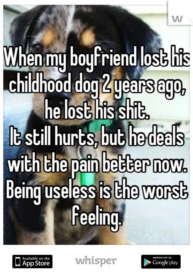 When my boyfriend lost his childhood dog 2 years ago, he lost his shit.
It still hurts, but he deals with the pain better now.
Being useless is the worst feeling.