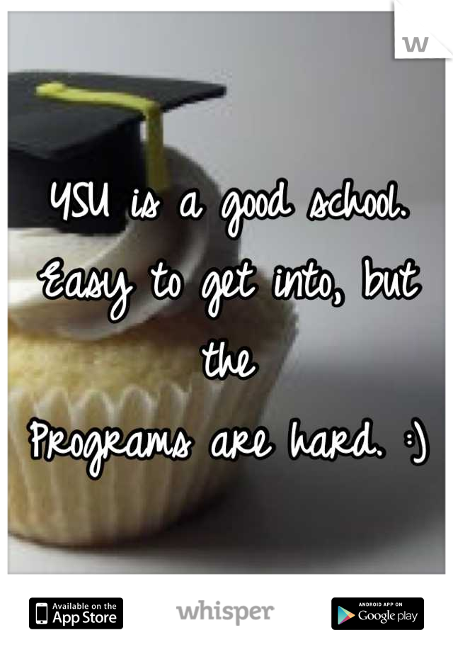 YSU is a good school. 
Easy to get into, but the
Programs are hard. :)