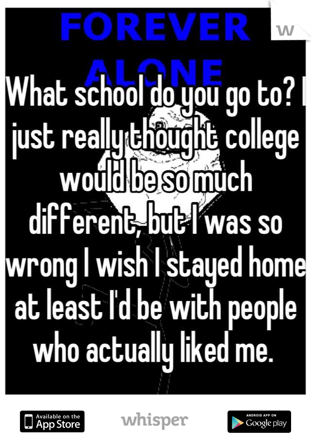 What school do you go to? I just really thought college would be so much different, but I was so wrong I wish I stayed home at least I'd be with people who actually liked me. 