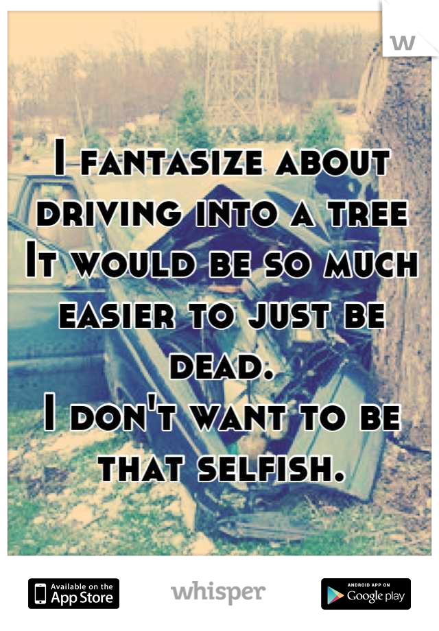 I fantasize about driving into a tree
It would be so much easier to just be dead.
I don't want to be that selfish.