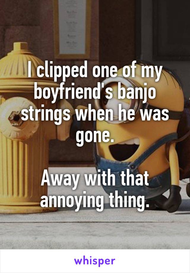 I clipped one of my boyfriend's banjo strings when he was gone.

Away with that annoying thing.