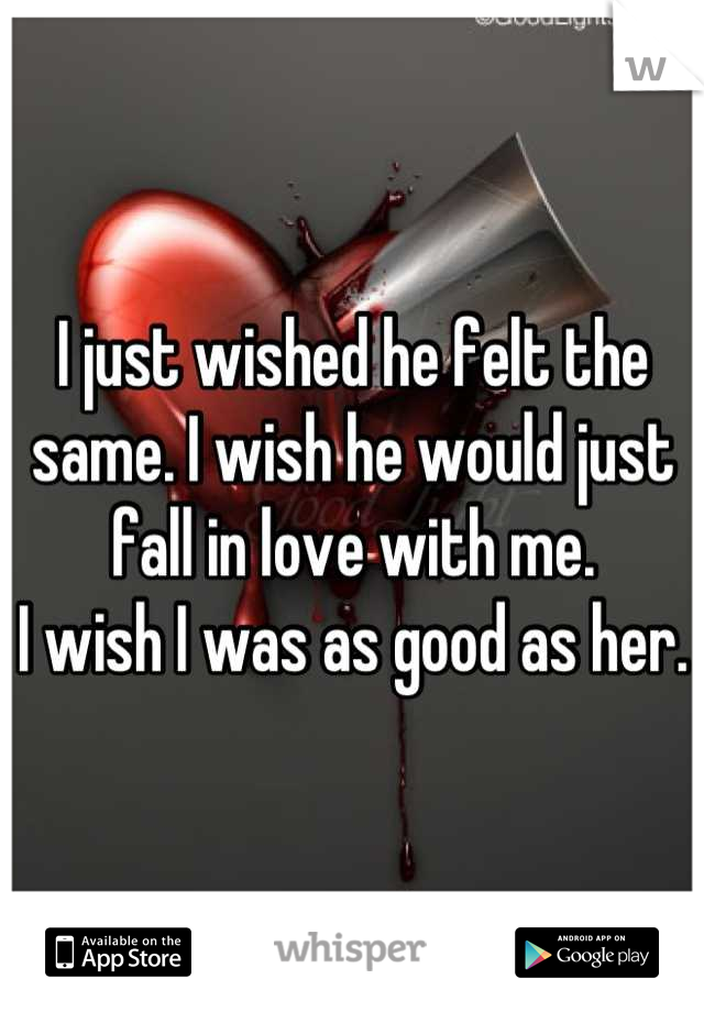 I just wished he felt the same. I wish he would just fall in love with me.
I wish I was as good as her.