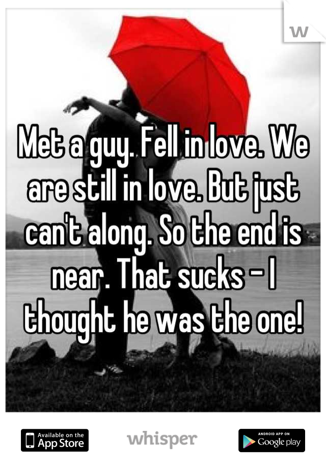 Met a guy. Fell in love. We are still in love. But just can't along. So the end is near. That sucks - I thought he was the one!