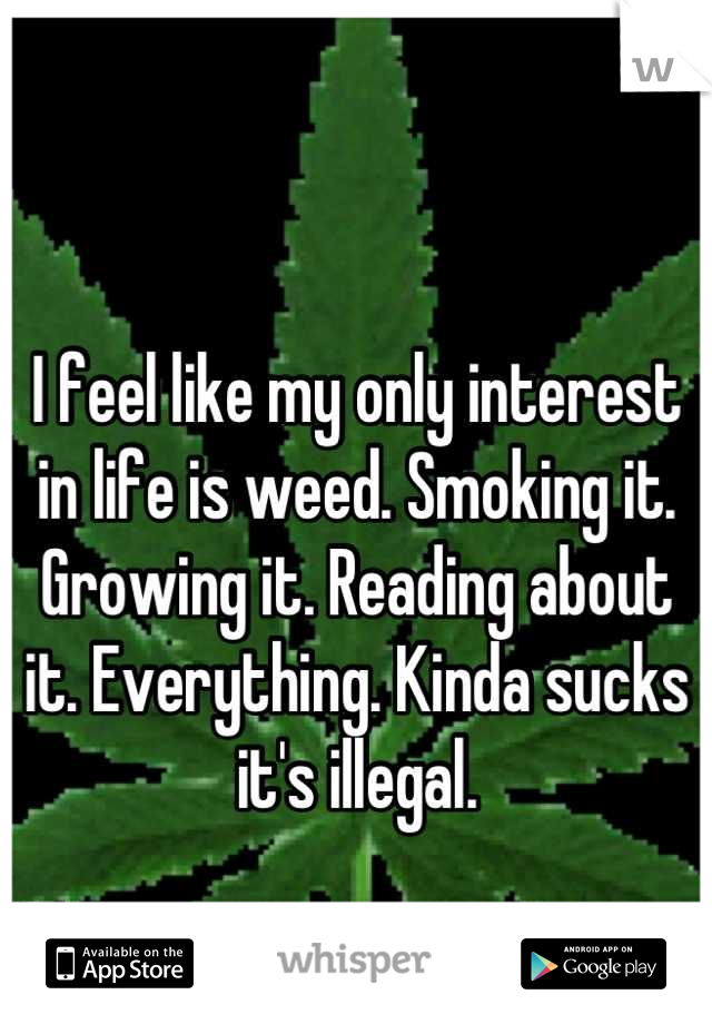 I feel like my only interest in life is weed. Smoking it. Growing it. Reading about it. Everything. Kinda sucks it's illegal.