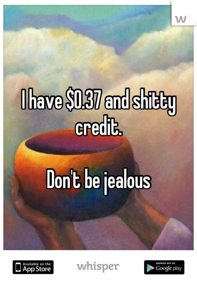 I have $0.37 and shitty credit.

Don't be jealous