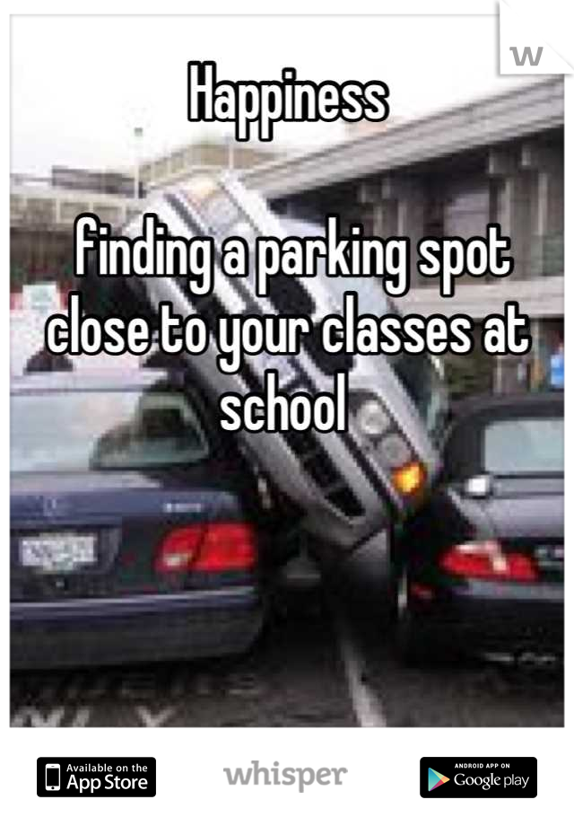Happiness

 finding a parking spot close to your classes at school 