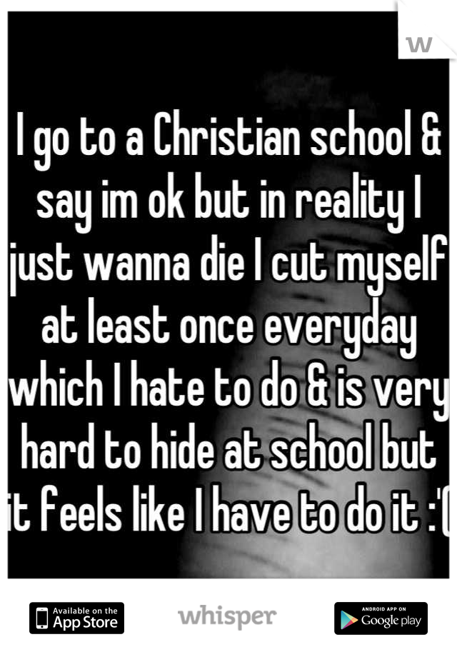 I go to a Christian school & say im ok but in reality I just wanna die I cut myself at least once everyday which I hate to do & is very hard to hide at school but it feels like I have to do it :'( 