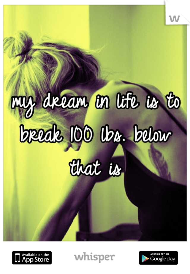 my dream in life is to break 100 lbs. below that is