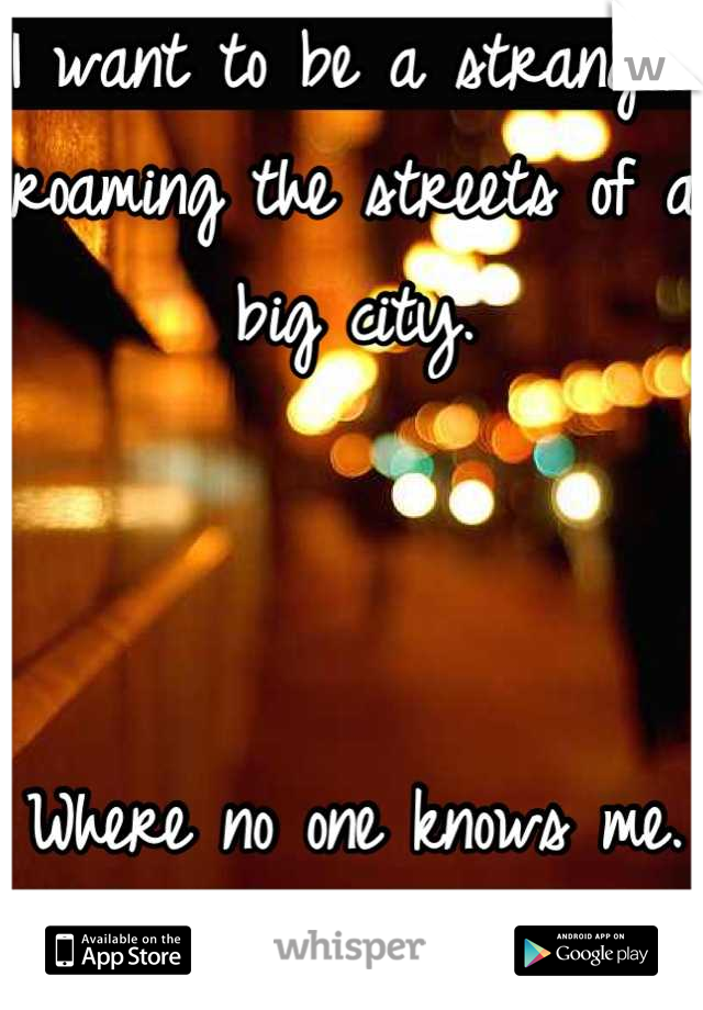 I want to be a stranger roaming the streets of a big city. 



Where no one knows me.
