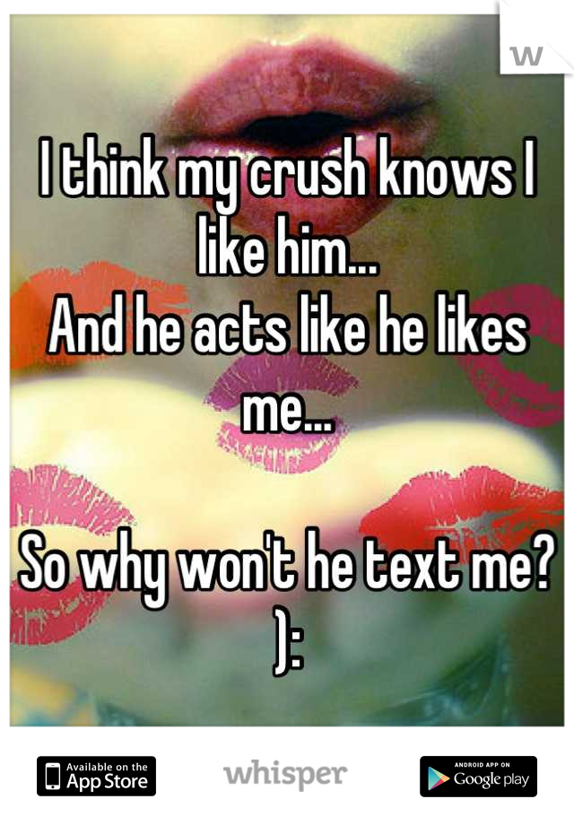 I think my crush knows I like him...
And he acts like he likes me...

So why won't he text me? ):