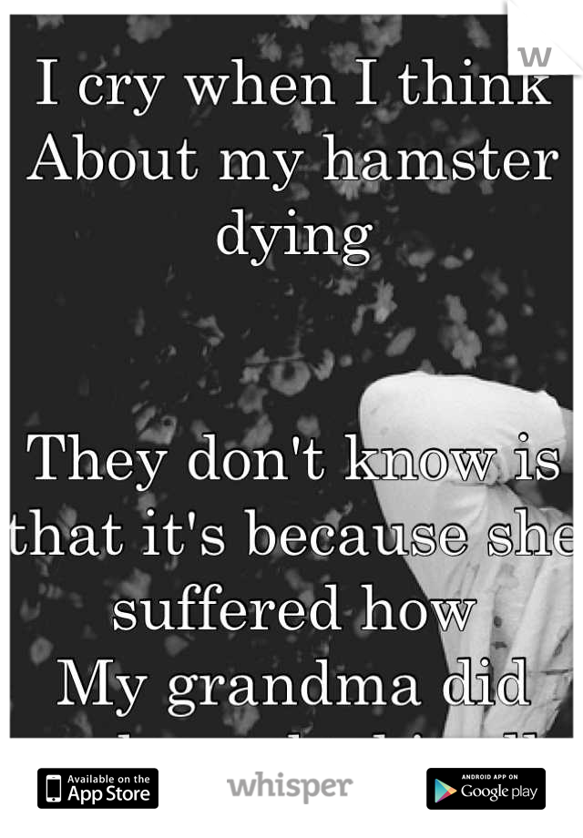 I cry when I think
About my hamster dying


They don't know is that it's because she suffered how
My grandma did and watched it all.