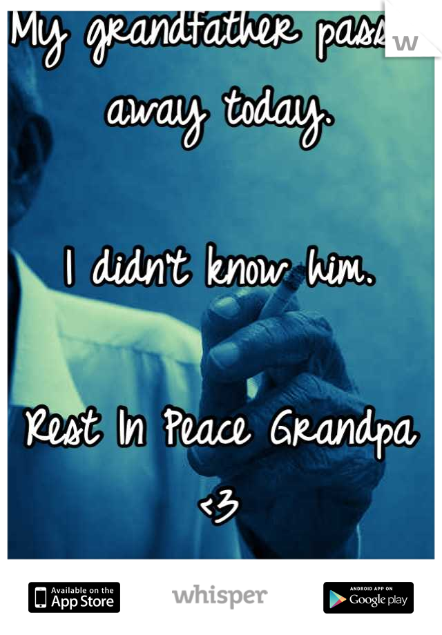My grandfather passed away today.

I didn't know him.

Rest In Peace Grandpa <3
I love you.
