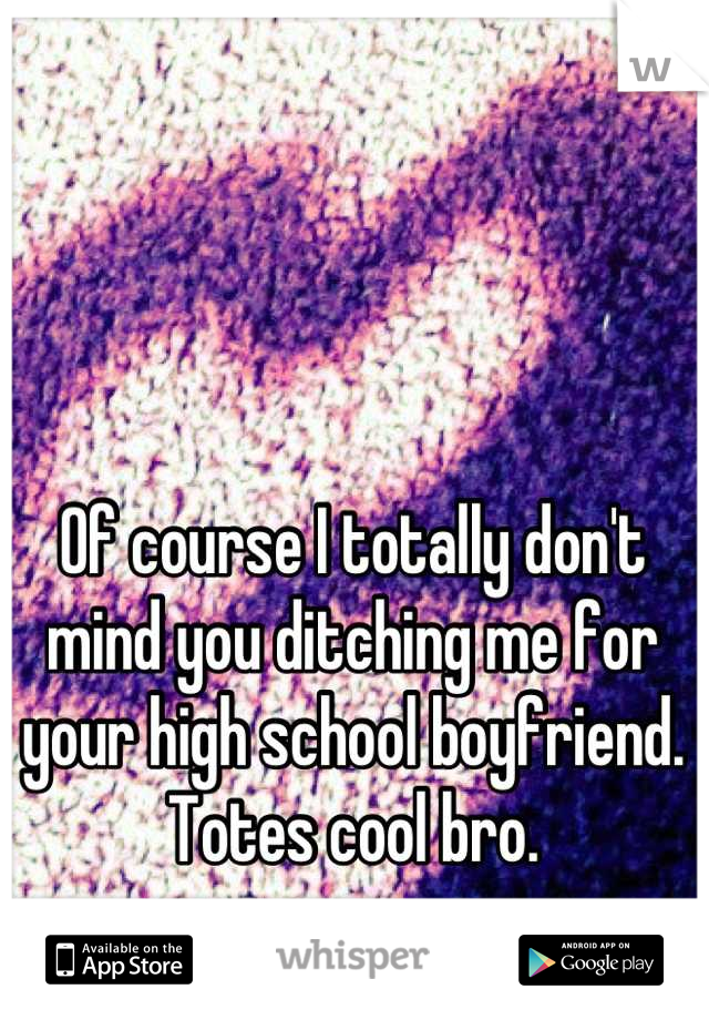 Of course I totally don't mind you ditching me for your high school boyfriend. Totes cool bro.
