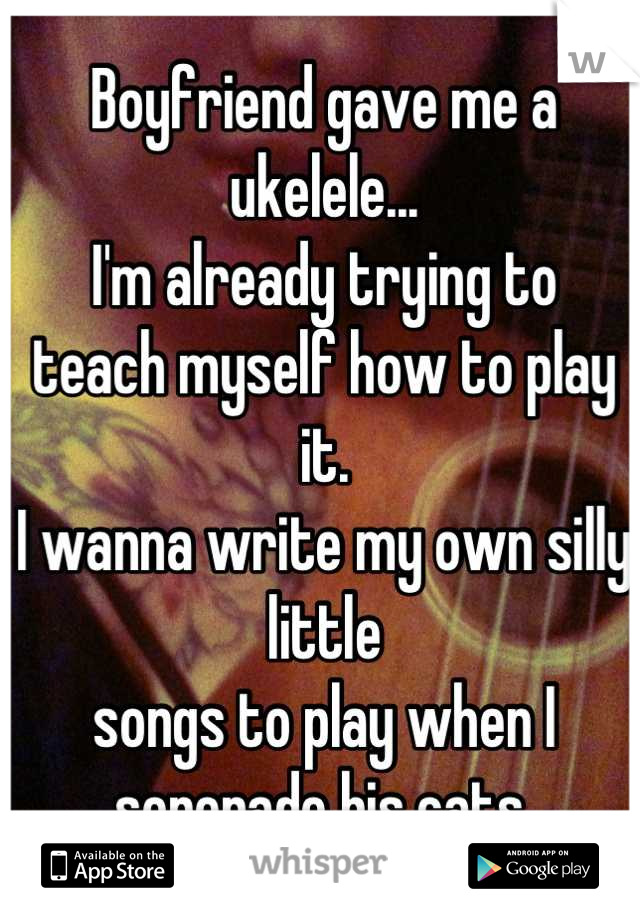 Boyfriend gave me a ukelele...
I'm already trying to
teach myself how to play it.
I wanna write my own silly little
songs to play when I serenade his cats.