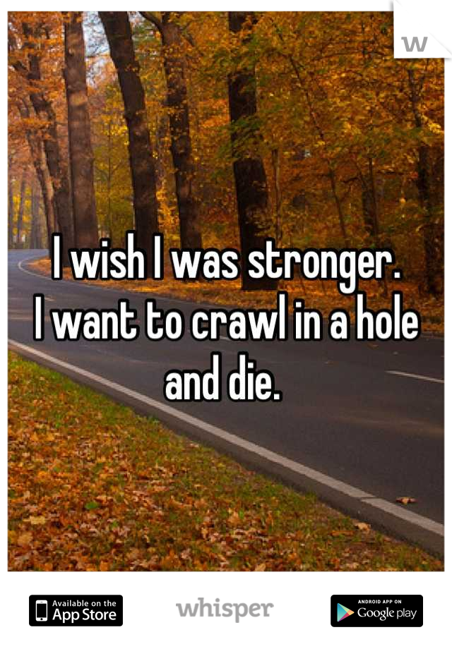 I wish I was stronger. 
I want to crawl in a hole and die. 