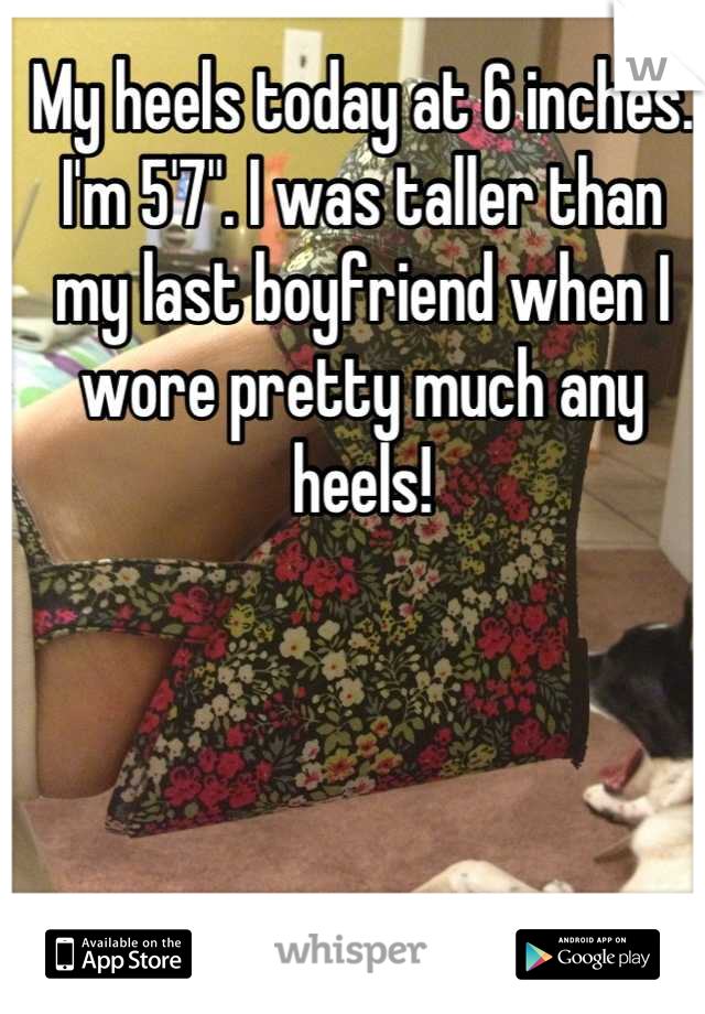 My heels today at 6 inches. I'm 5'7". I was taller than my last boyfriend when I wore pretty much any heels!