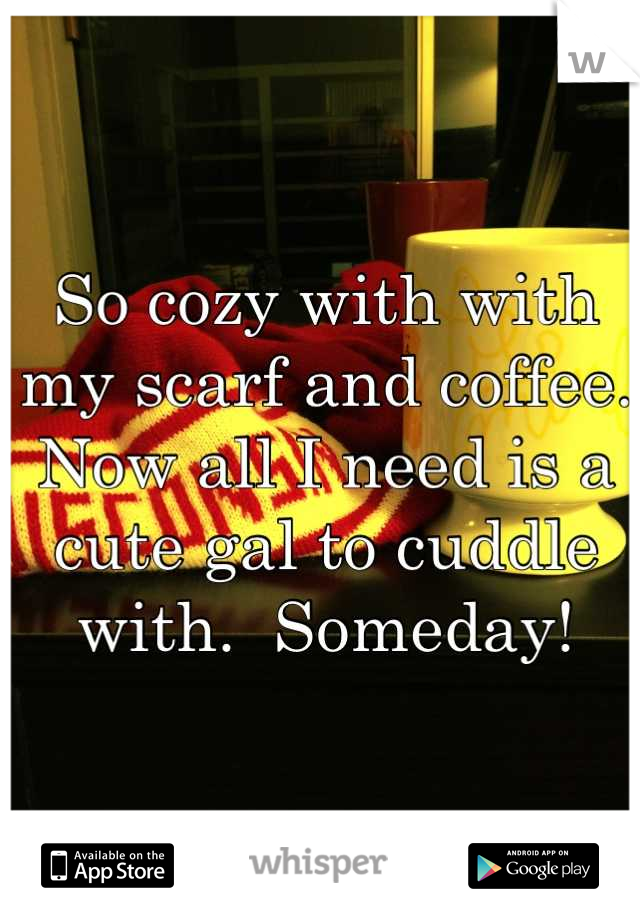 So cozy with with my scarf and coffee.  Now all I need is a cute gal to cuddle with.  Someday!