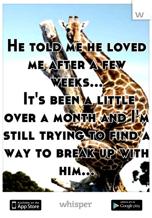 He told me he loved me after a few weeks...
 It's been a little over a month and I'm still trying to find a way to break up with him...