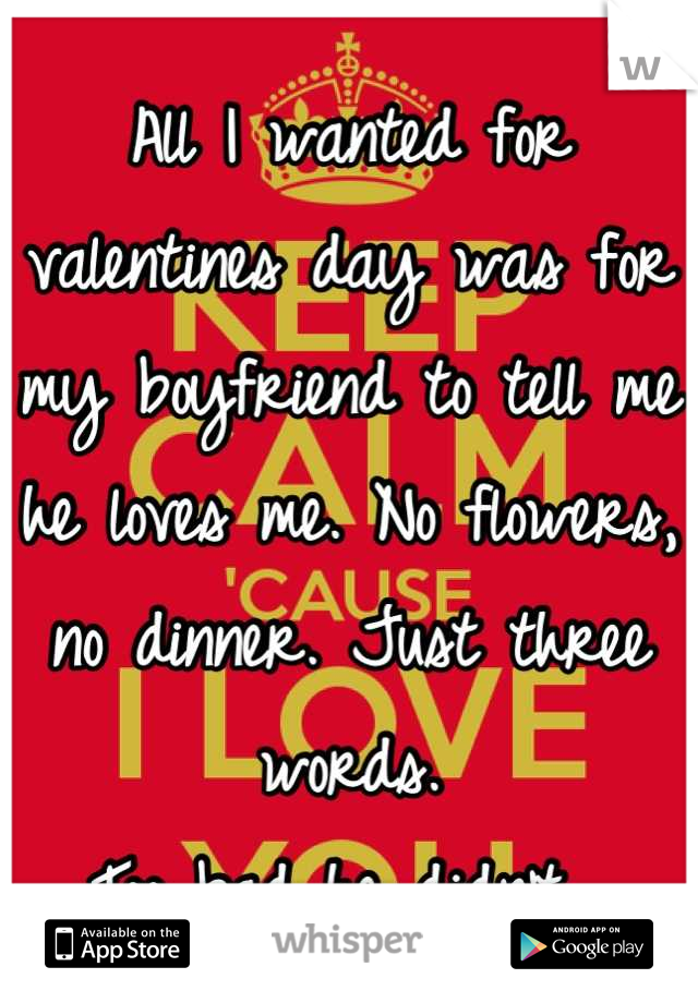 All I wanted for valentines day was for my boyfriend to tell me he loves me. No flowers, no dinner. Just three words.
Too bad he didn't. 
